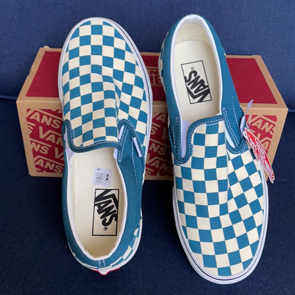 Vans Classic Slip-On Checkerboard Blue Coral/True White WMNS - Picture 13 of 16